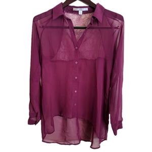 LC Lauren Conrad Sheer Purple Lace Top M